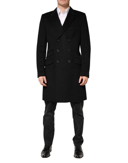 Trench-coat croisé en laine noire Dolce &amp; Gabbana