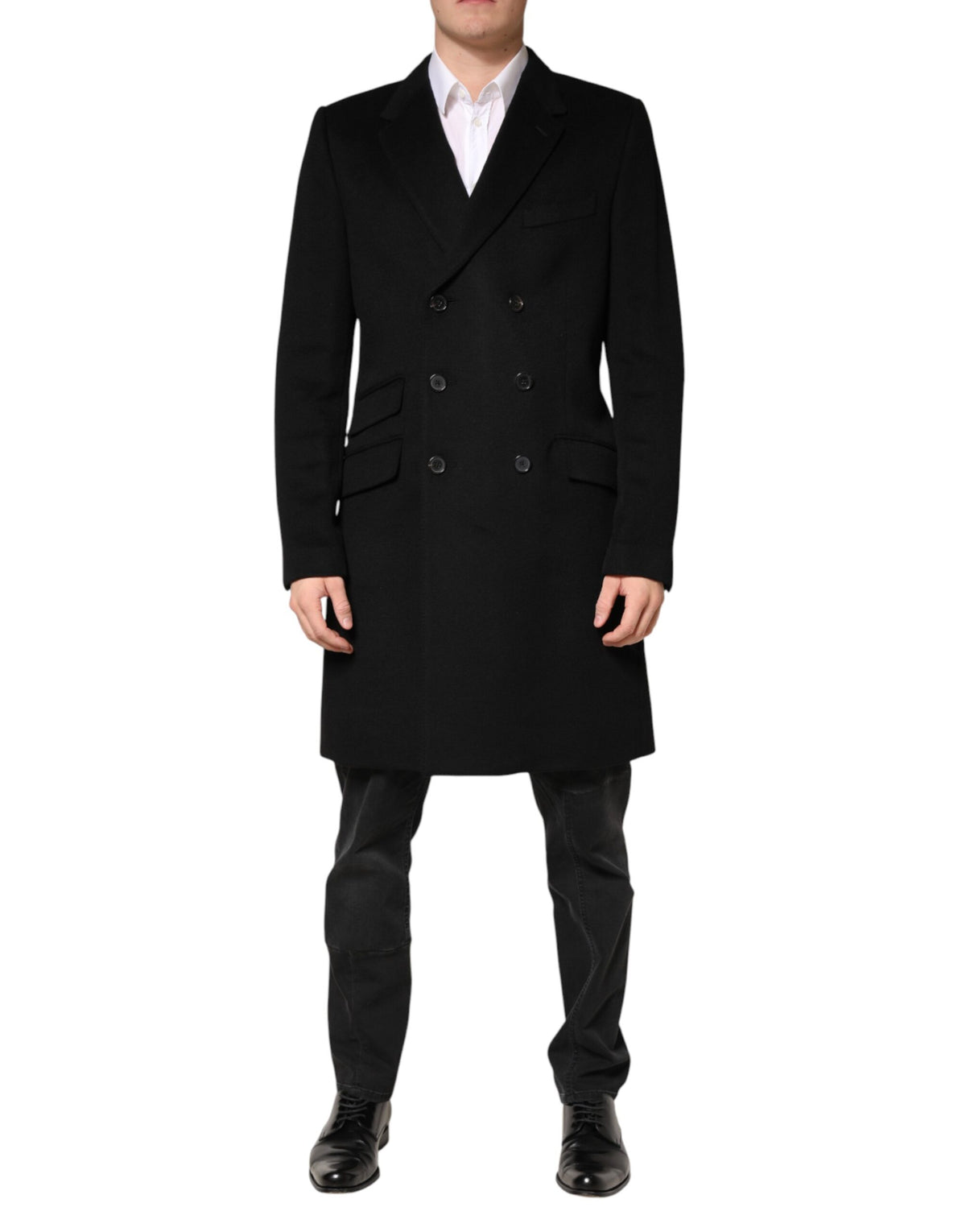 Trench-coat croisé en laine noire Dolce &amp; Gabbana