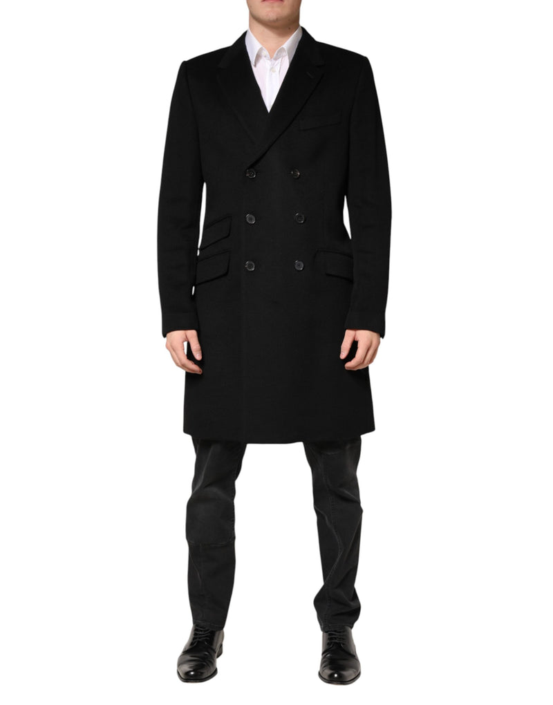 Trench-coat croisé en laine noire Dolce &amp; Gabbana