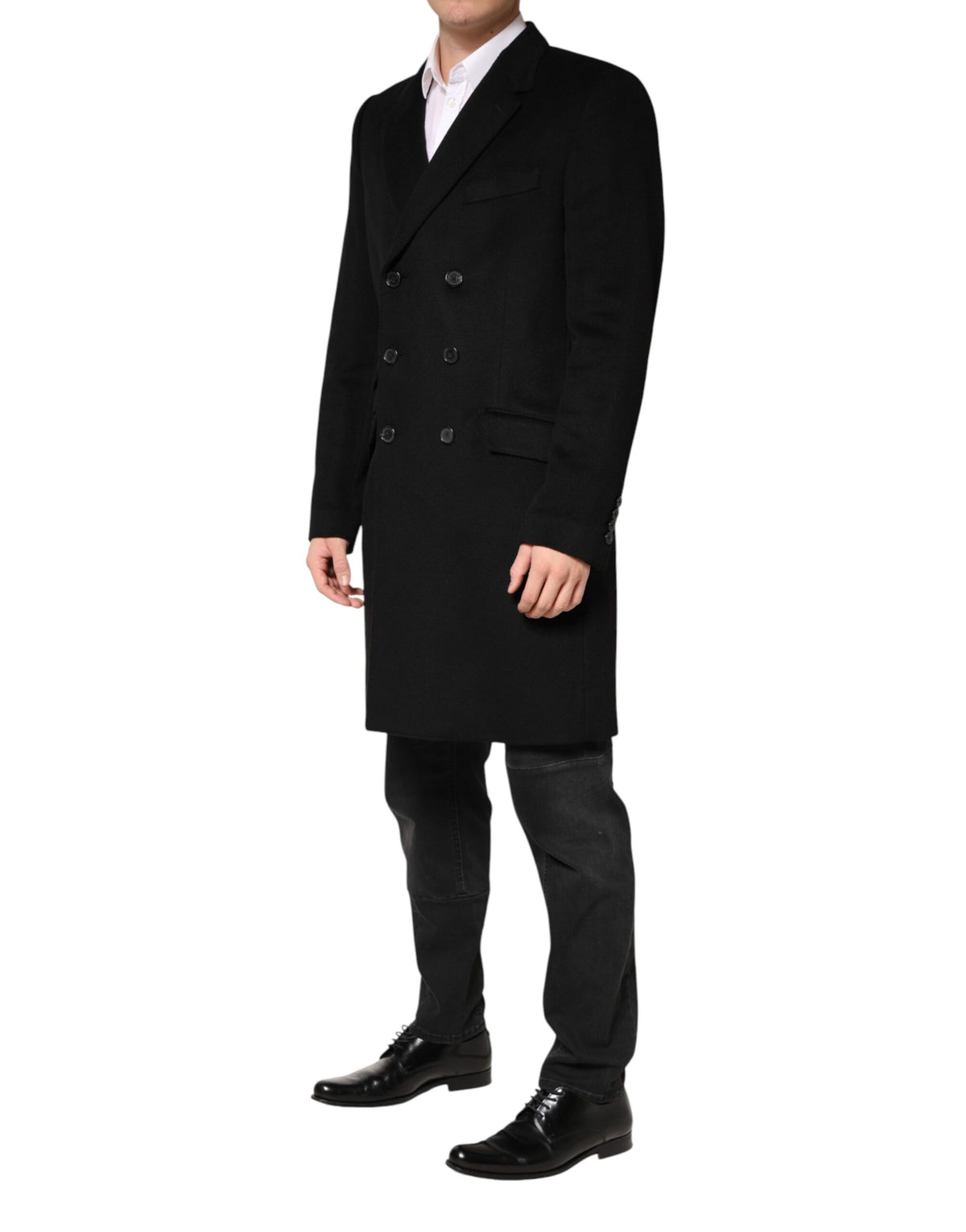 Trench-coat croisé en laine noire Dolce &amp; Gabbana