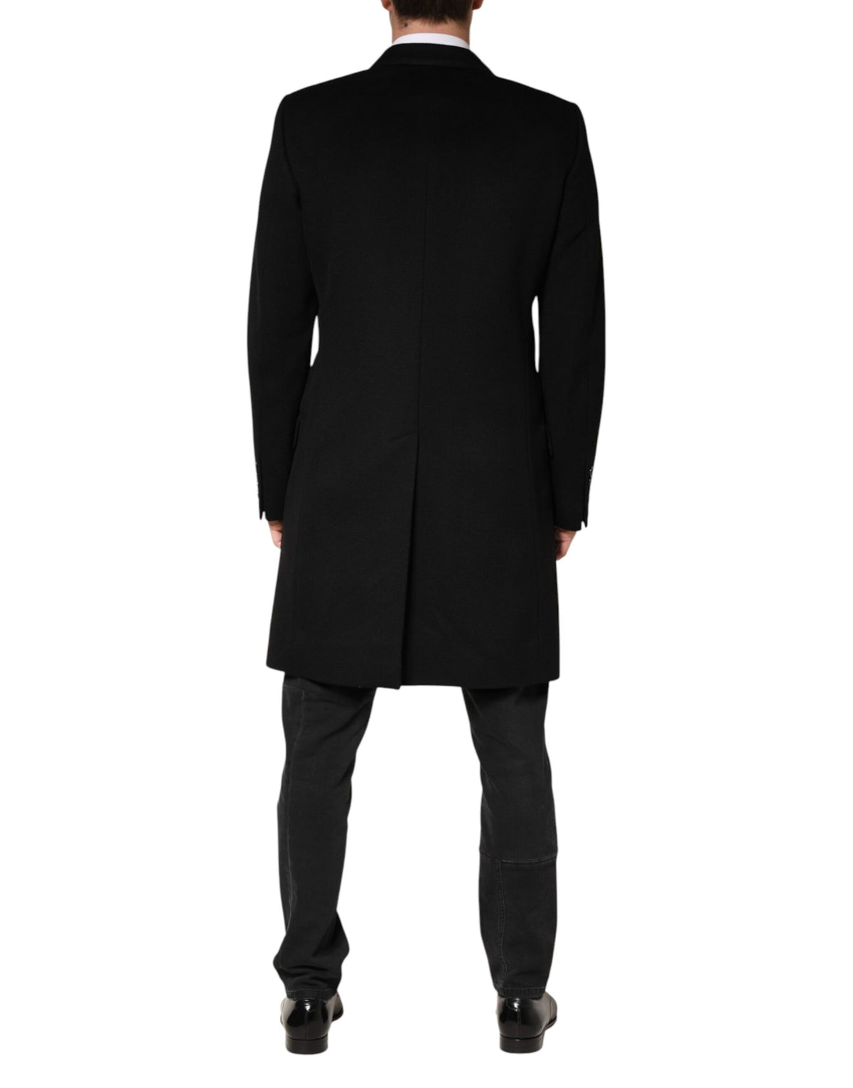 Trench-coat croisé en laine noire Dolce &amp; Gabbana