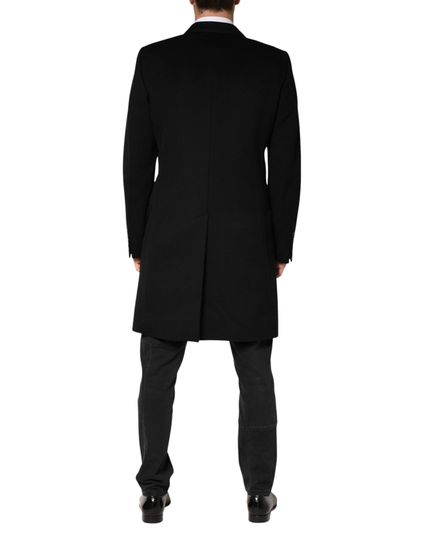 Trench-coat croisé en laine noire Dolce &amp; Gabbana