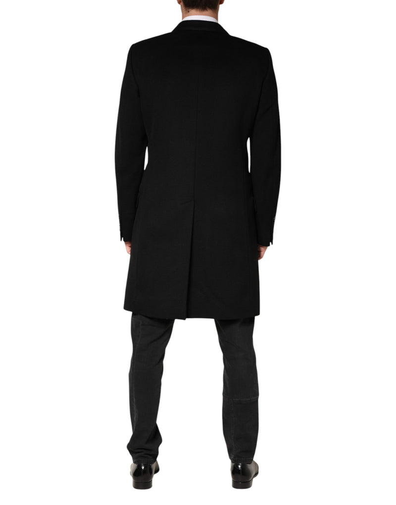 Trench-coat croisé en laine noire Dolce &amp; Gabbana