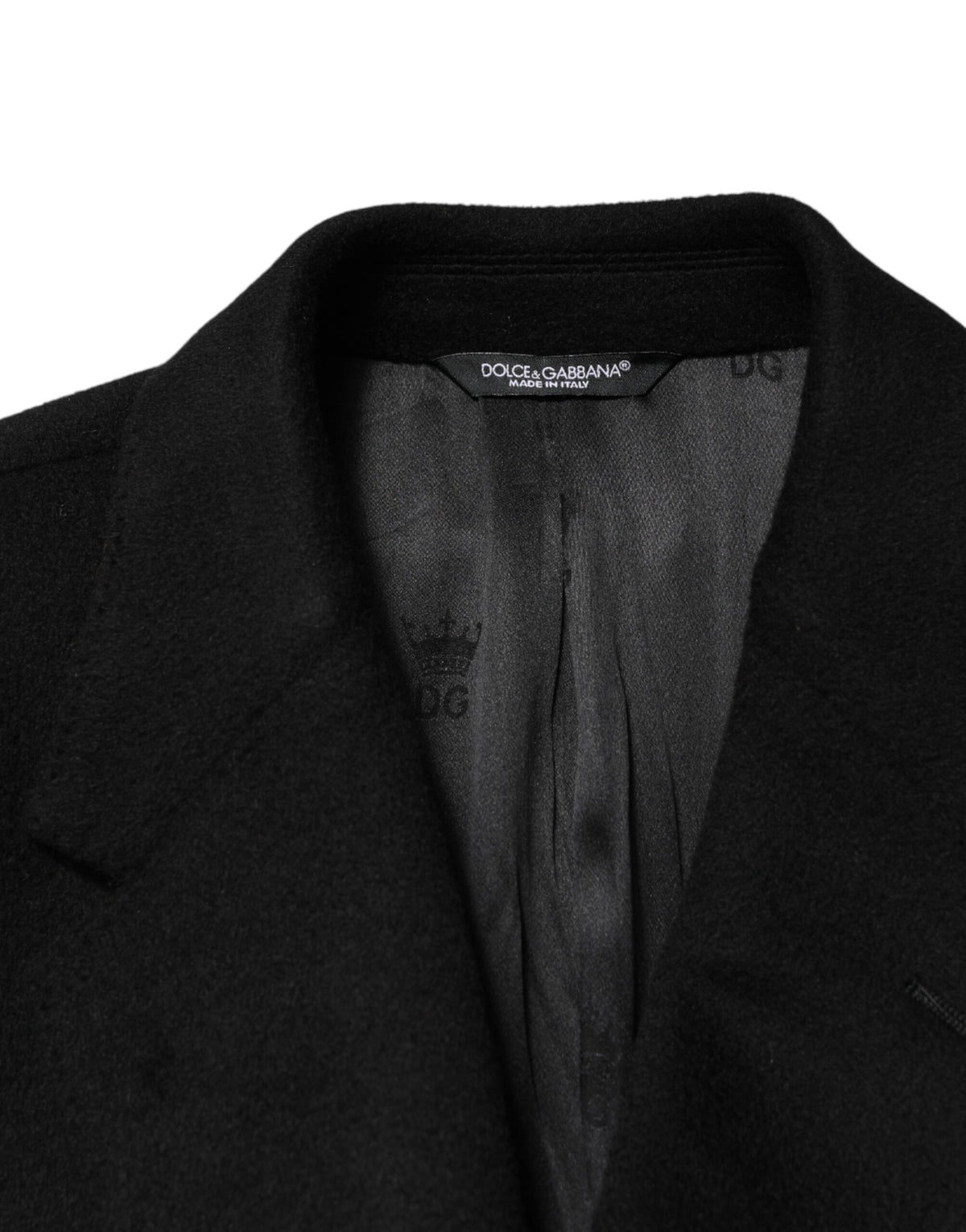 Trench-coat croisé en laine noire Dolce &amp; Gabbana