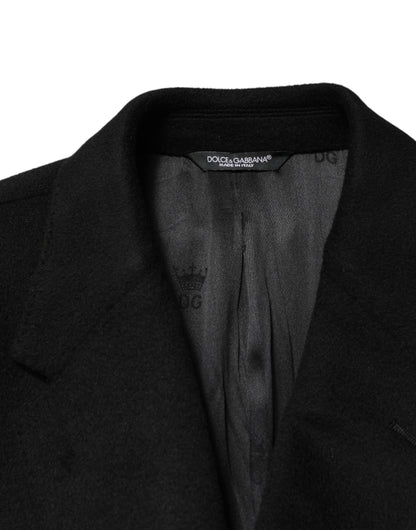 Trench-coat croisé en laine noire Dolce &amp; Gabbana