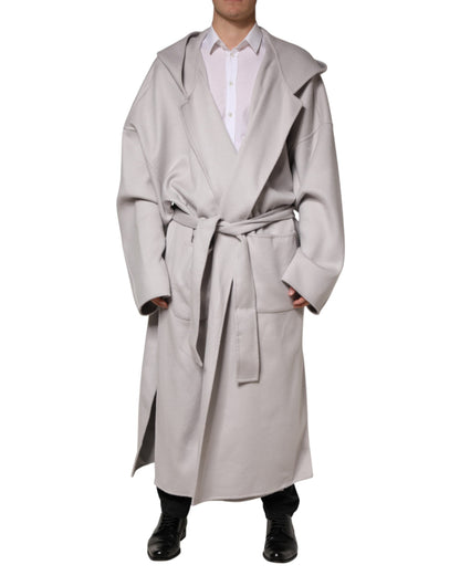 Manteau trench long Dolce &amp; Gabbana blanc cassé avec ceinture, veste pour homme