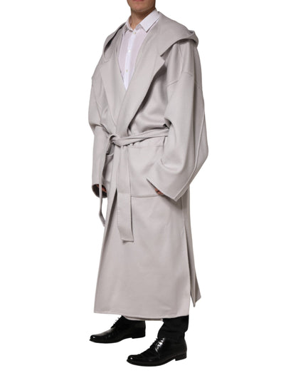 Manteau trench long Dolce &amp; Gabbana blanc cassé avec ceinture, veste pour homme
