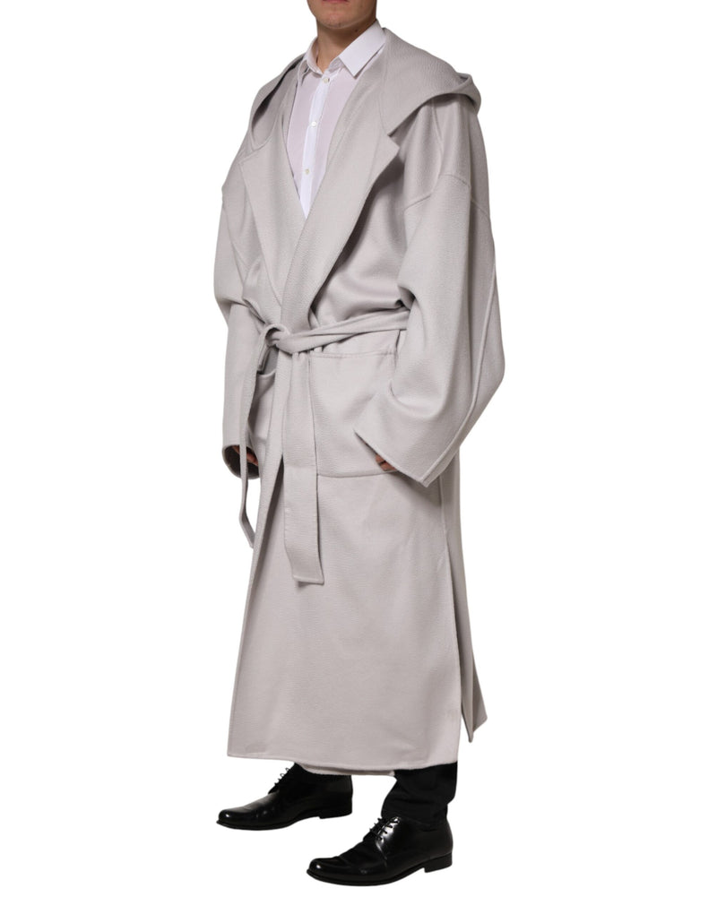 Manteau trench long Dolce &amp; Gabbana blanc cassé avec ceinture, veste pour homme