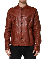Veste de motard Dolce &amp; Gabbana en cuir marron à boutons pour homme