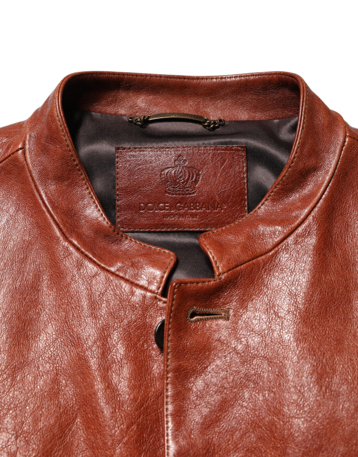 Veste de motard Dolce &amp; Gabbana en cuir marron à boutons pour homme