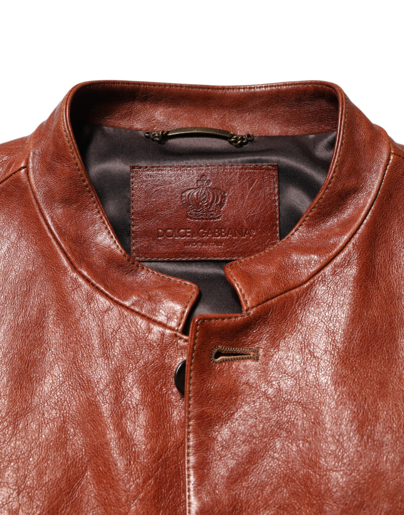 Veste de motard Dolce &amp; Gabbana en cuir marron à boutons pour homme
