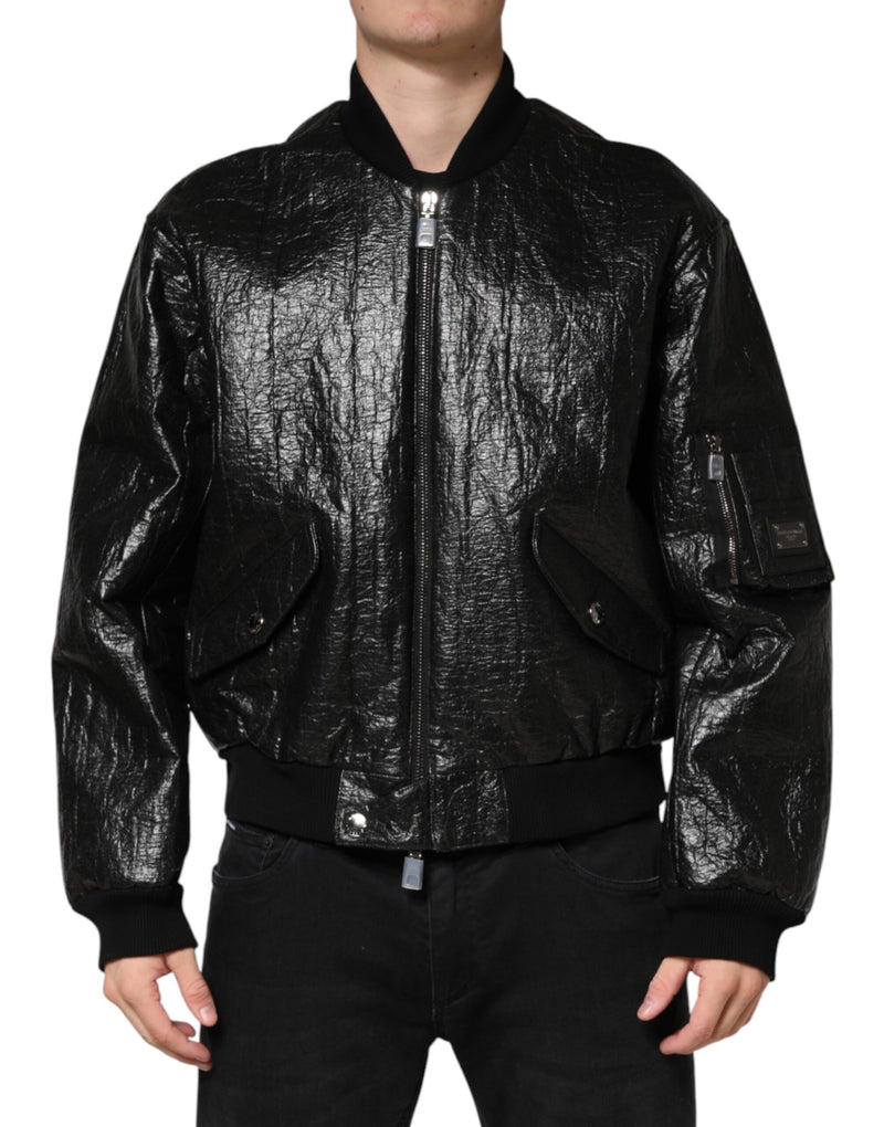 Dolce & Gabbana Zwart Cellulose Leer FullZip Bikerjack
