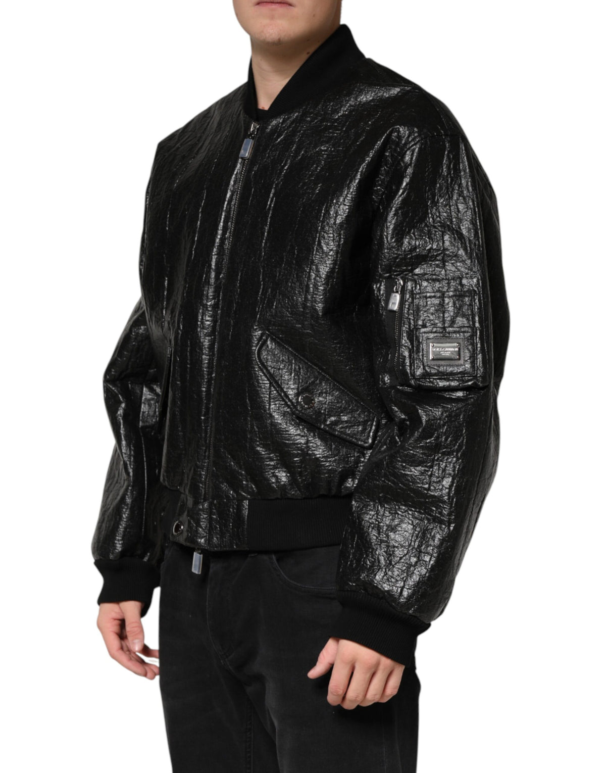 Veste de motard Dolce &amp; Gabbana en cuir cellulose noir à fermeture éclair intégrale