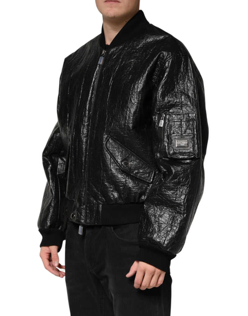 Dolce & Gabbana Zwart Cellulose Leer FullZip Bikerjack
