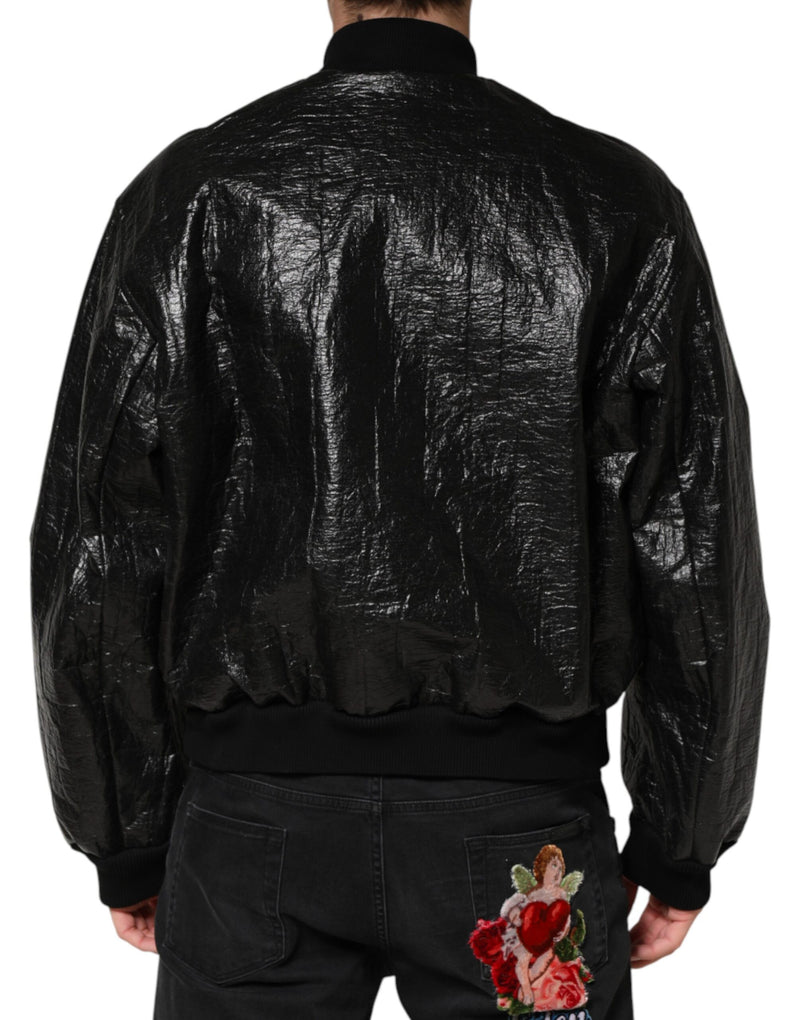 Dolce & Gabbana Zwart Cellulose Leer FullZip Bikerjack