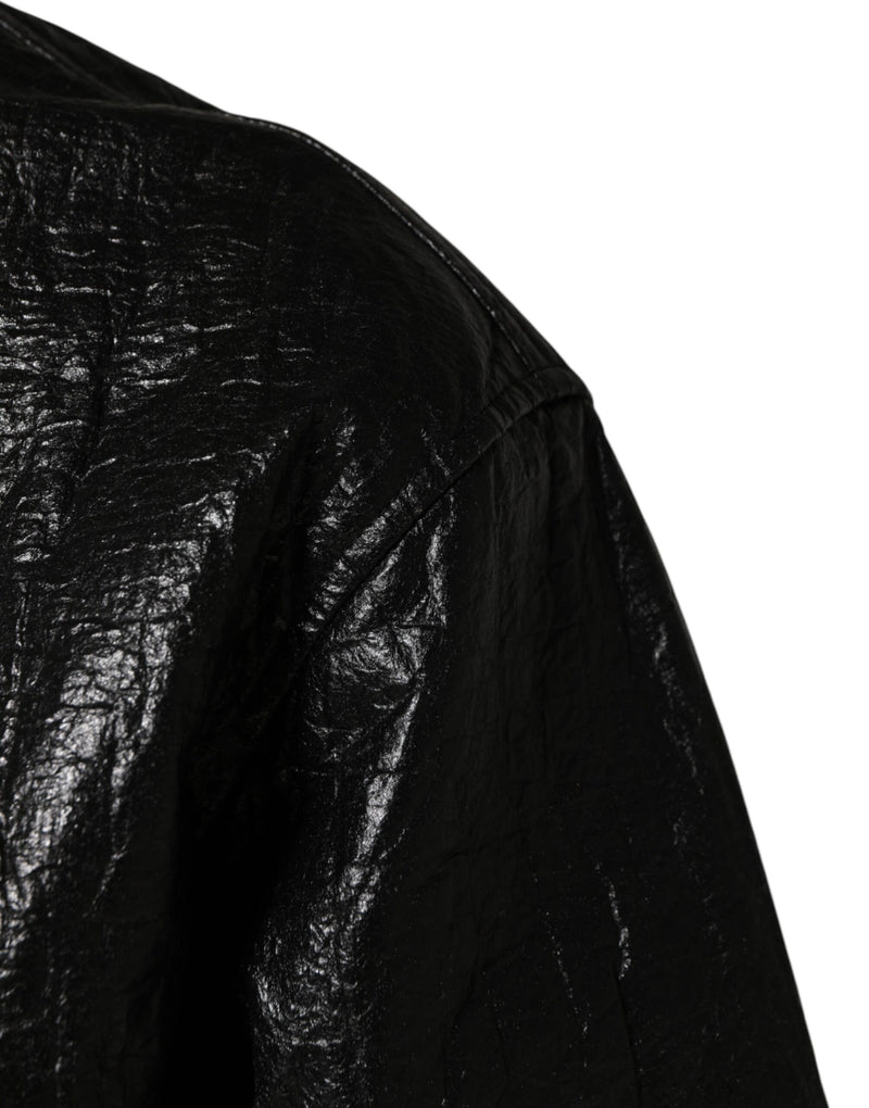 Dolce & Gabbana Zwart Cellulose Leer FullZip Bikerjack