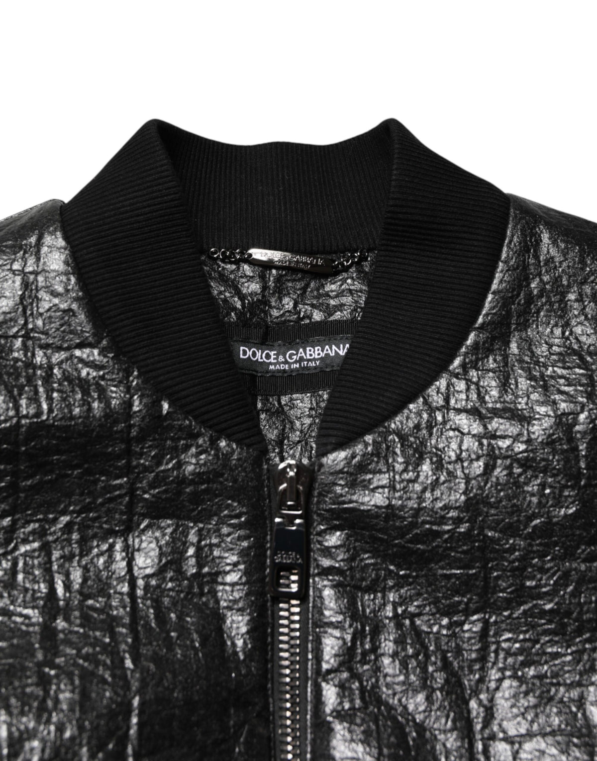 Veste de motard Dolce &amp; Gabbana en cuir cellulose noir à fermeture éclair intégrale