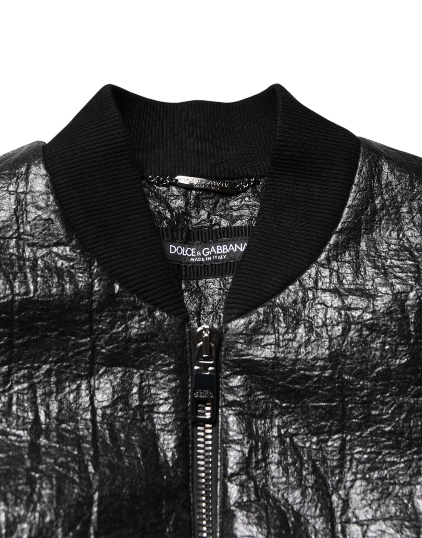 Veste de motard Dolce &amp; Gabbana en cuir cellulose noir à fermeture éclair intégrale