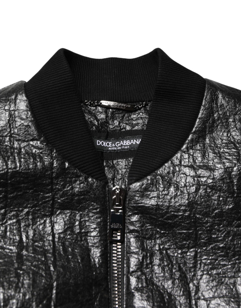 Dolce & Gabbana Zwart Cellulose Leer FullZip Bikerjack