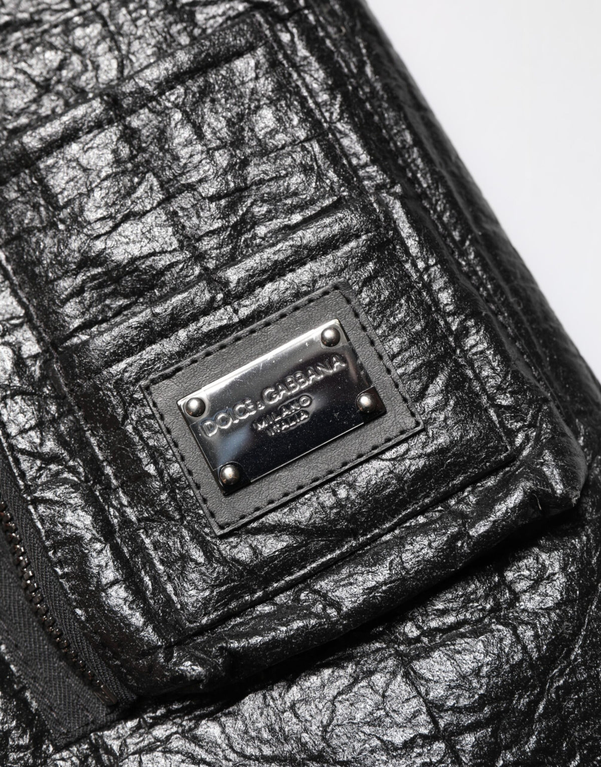 Veste de motard Dolce &amp; Gabbana en cuir cellulose noir à fermeture éclair intégrale