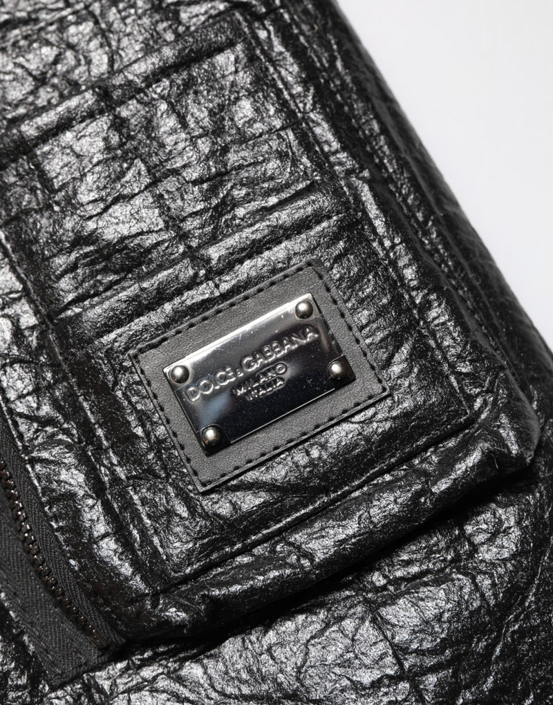 Dolce & Gabbana Zwart Cellulose Leer FullZip Bikerjack