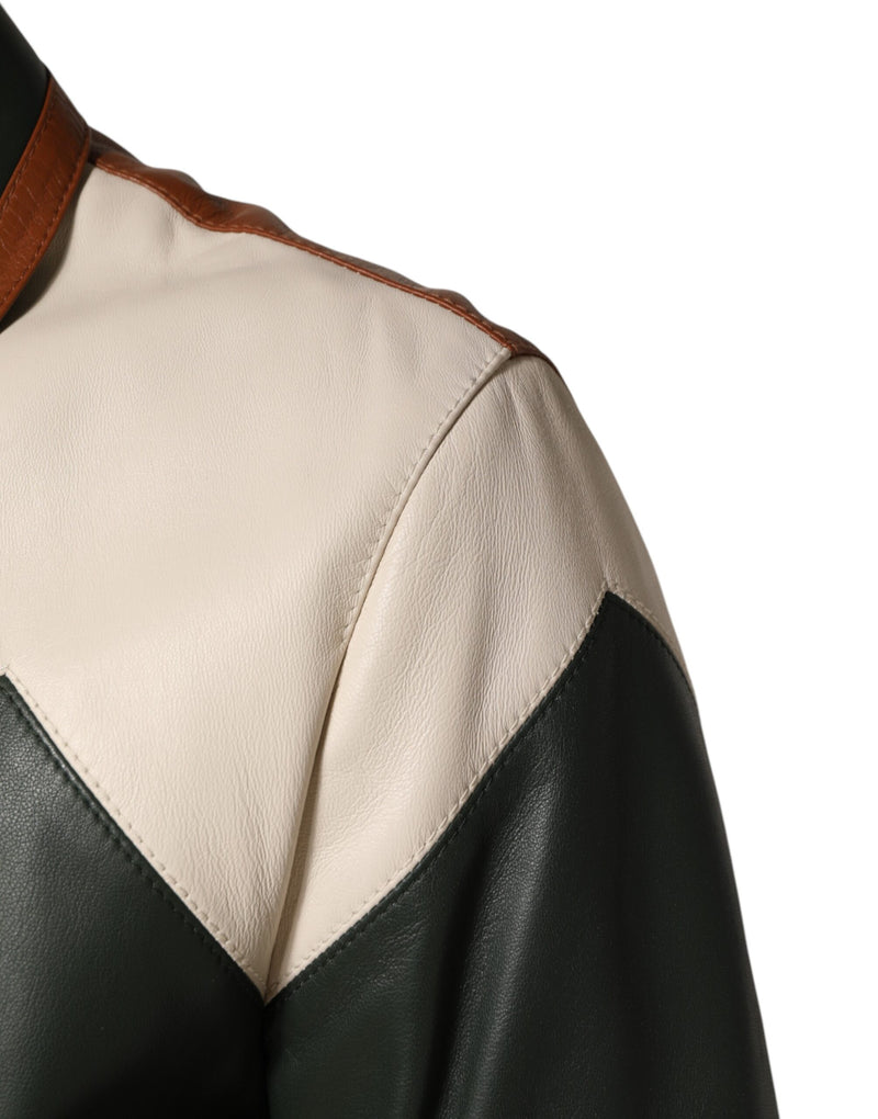 Veste de motard homme Dolce &amp; Gabbana en cuir multicolore à fermeture éclair intégrale