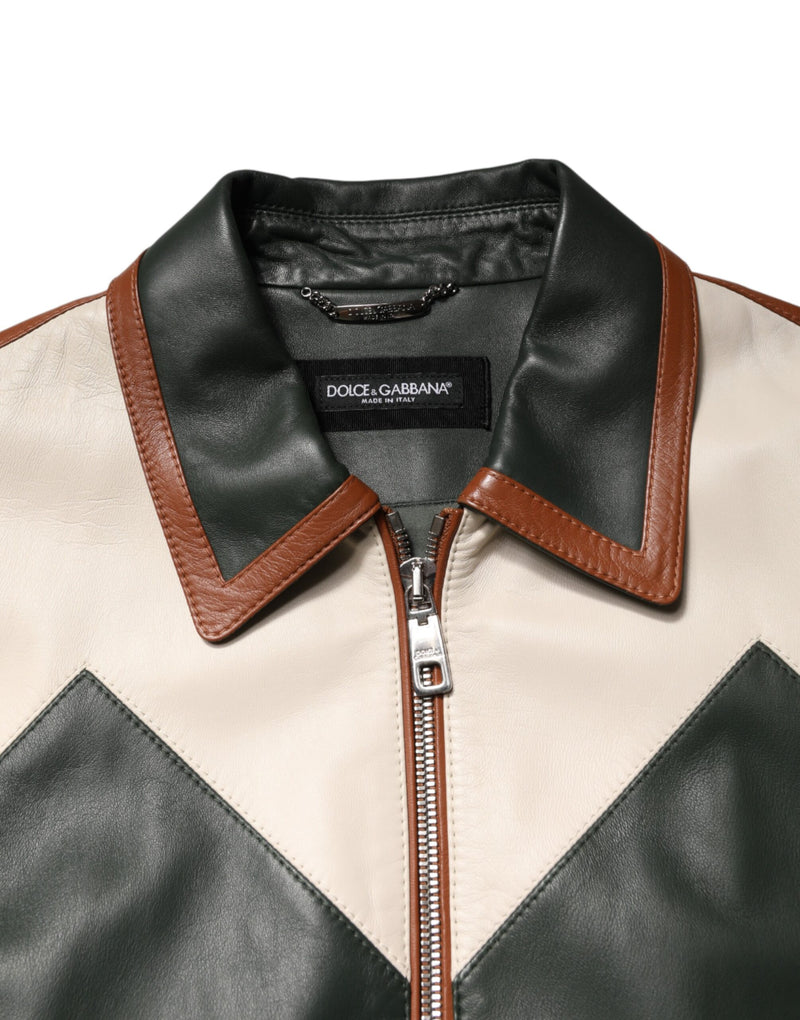 Veste de motard homme Dolce &amp; Gabbana en cuir multicolore à fermeture éclair intégrale