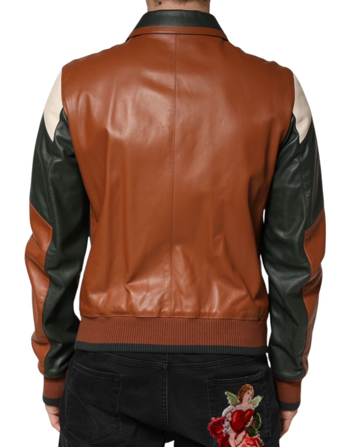 Veste de motard homme Dolce &amp; Gabbana en cuir multicolore à fermeture éclair intégrale