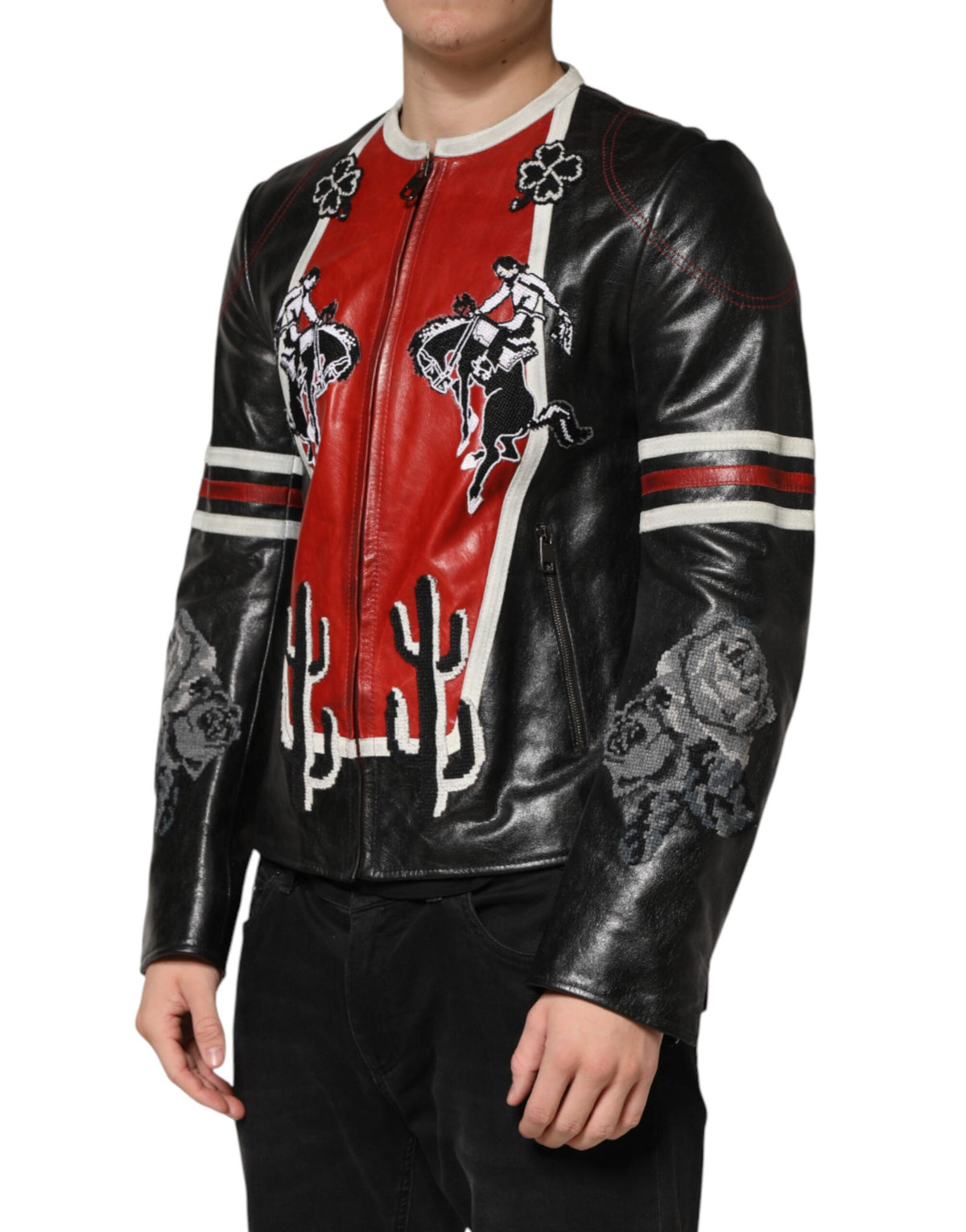 Veste de motard homme Dolce &amp; Gabbana multicolore Guns N' Roses à fermeture éclair intégrale