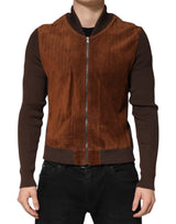 Veste de motard Dolce &amp; Gabbana en velours marron et cuir de veau, fermeture éclair intégrale