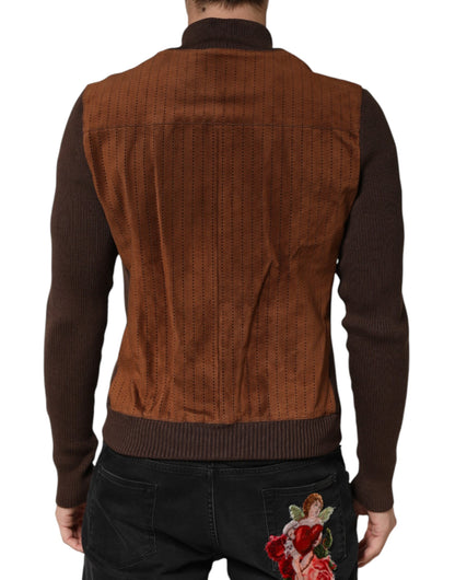 Veste de motard Dolce &amp; Gabbana en velours marron et cuir de veau, fermeture éclair intégrale