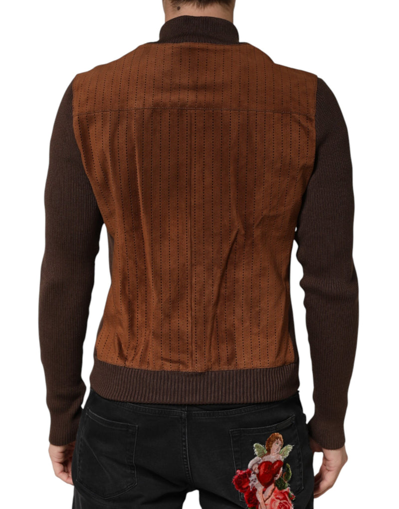 Veste de motard Dolce &amp; Gabbana en velours marron et cuir de veau, fermeture éclair intégrale