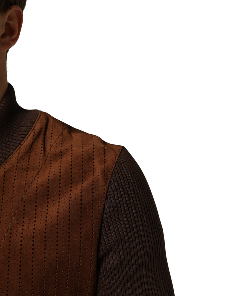 Veste de motard Dolce &amp; Gabbana en velours marron et cuir de veau, fermeture éclair intégrale