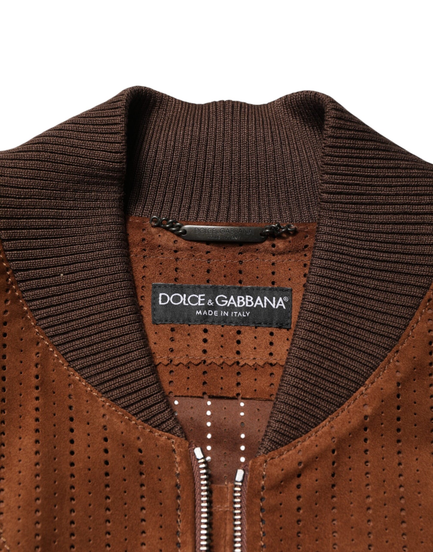 Veste de motard Dolce &amp; Gabbana en velours marron et cuir de veau, fermeture éclair intégrale