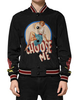 Dolce &amp; Gabbana Veste bomber noire à boutons pin-up pour homme