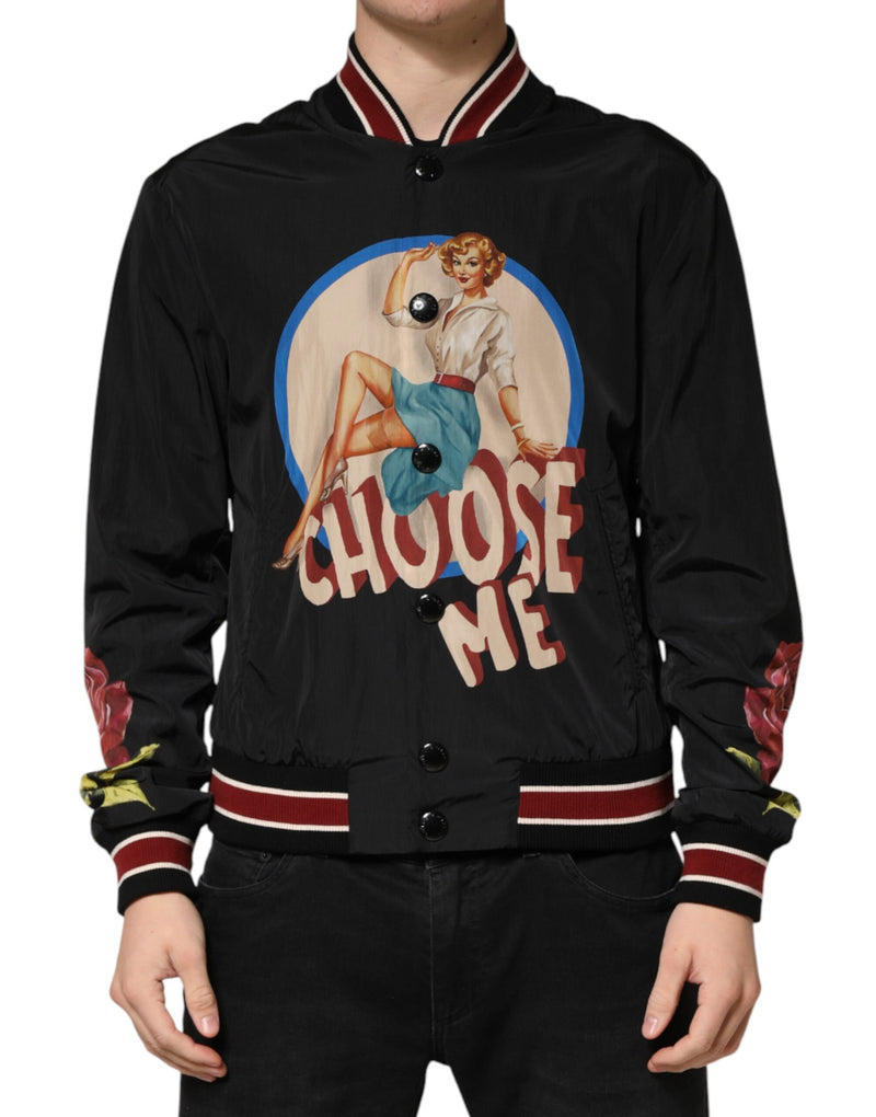 Dolce &amp; Gabbana Veste bomber noire à boutons pin-up pour homme