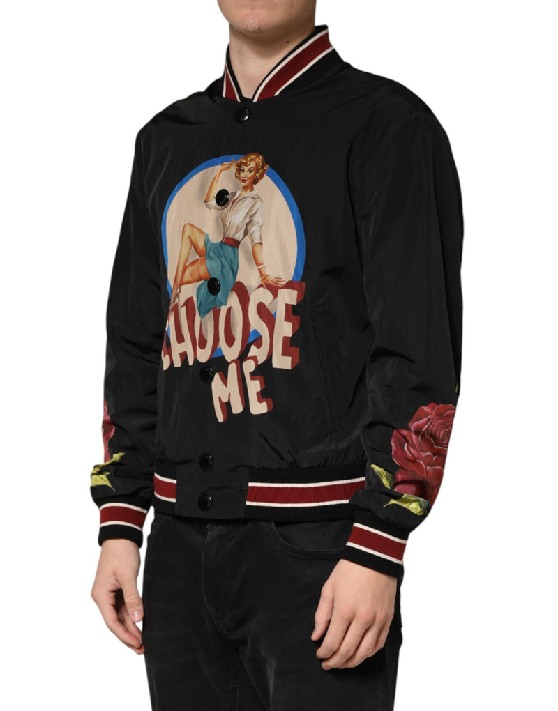 Dolce &amp; Gabbana Veste bomber noire à boutons pin-up pour homme