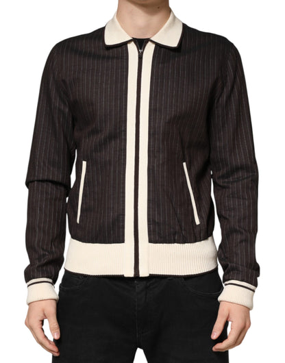 Veste bomber Dolce &amp; Gabbana marron à rayures contrastées pour homme
