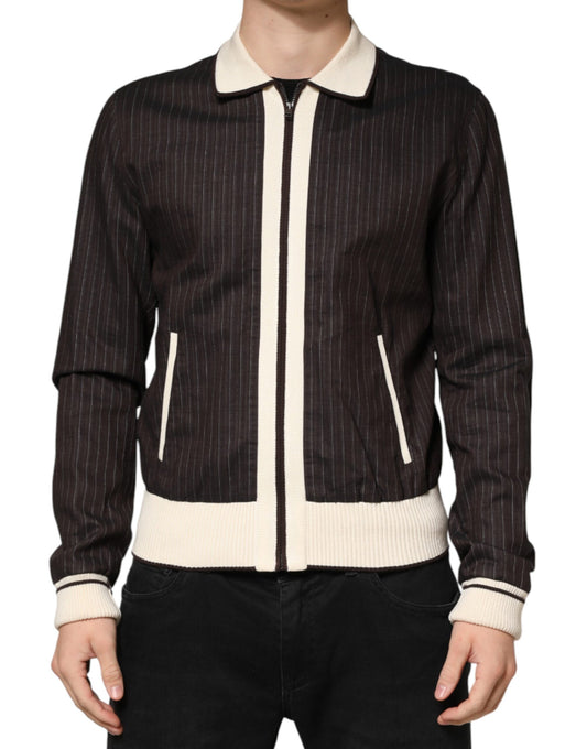 Veste bomber Dolce &amp; Gabbana marron à rayures contrastées pour homme