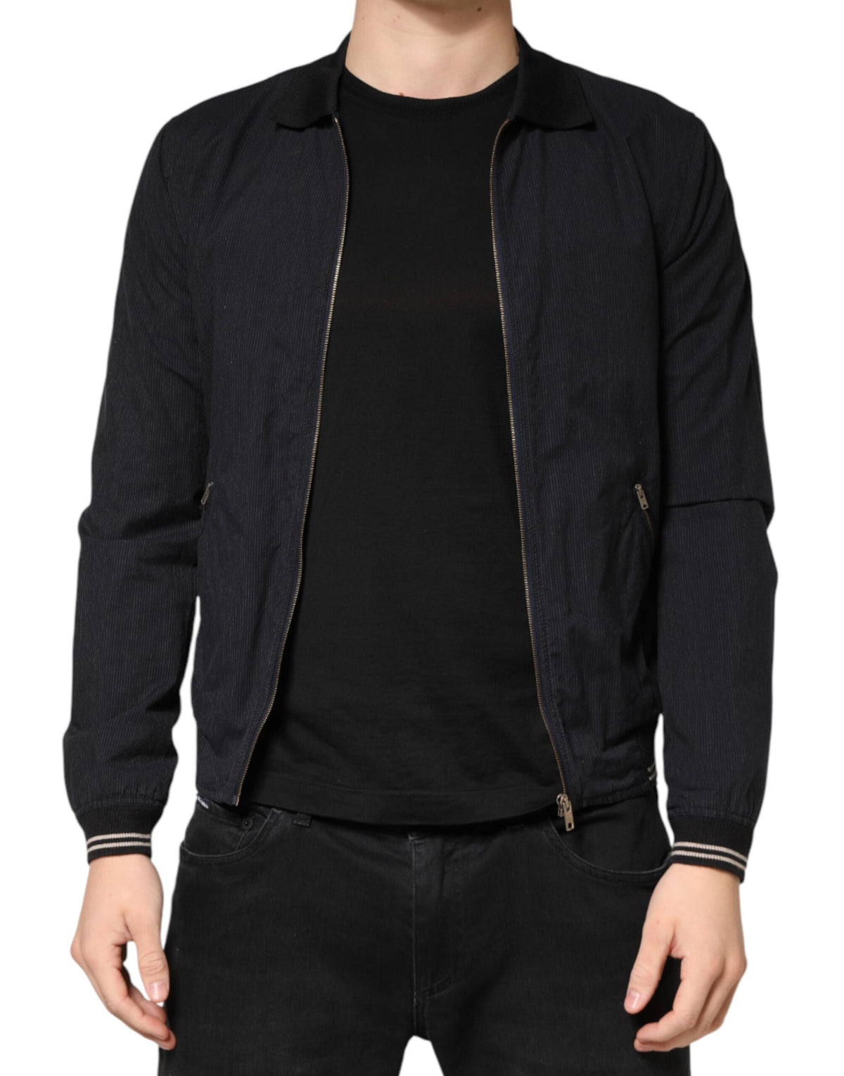 Dolce &amp; Gabbana Veste bomber homme en coton bleu foncé à fermeture éclair intégrale