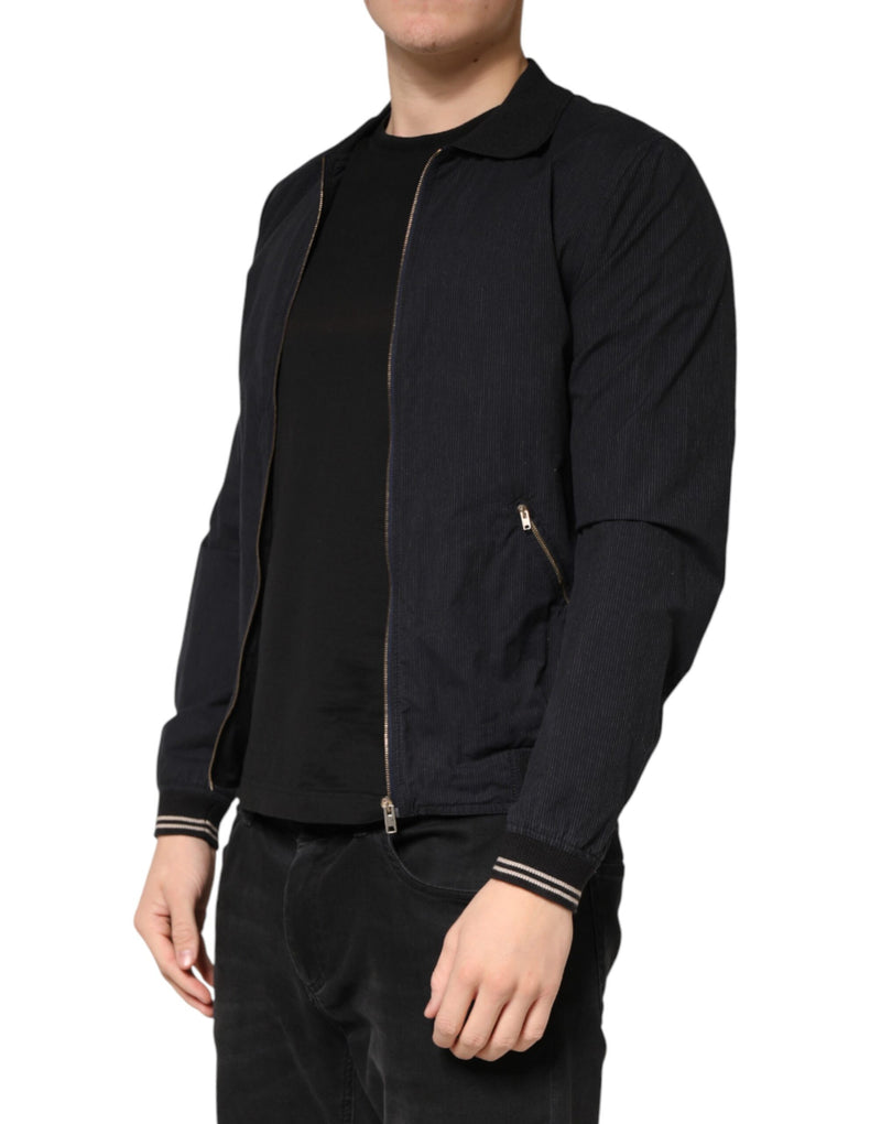 Dolce &amp; Gabbana Veste bomber homme en coton bleu foncé à fermeture éclair intégrale