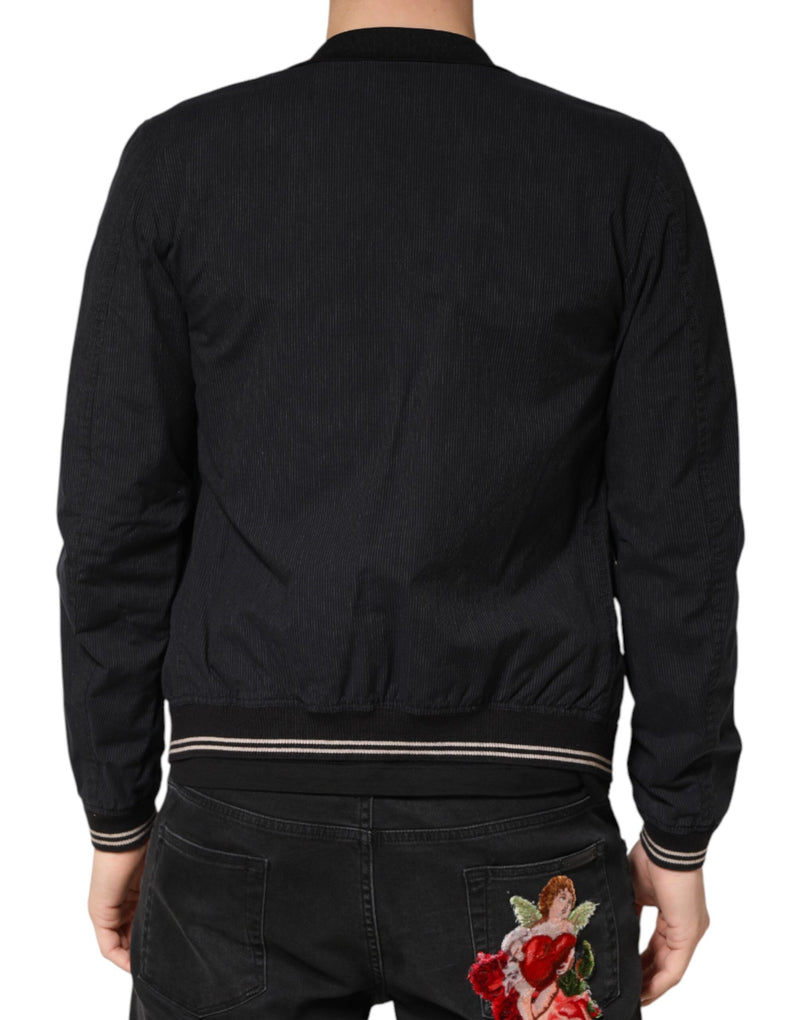 Dolce &amp; Gabbana Veste bomber homme en coton bleu foncé à fermeture éclair intégrale