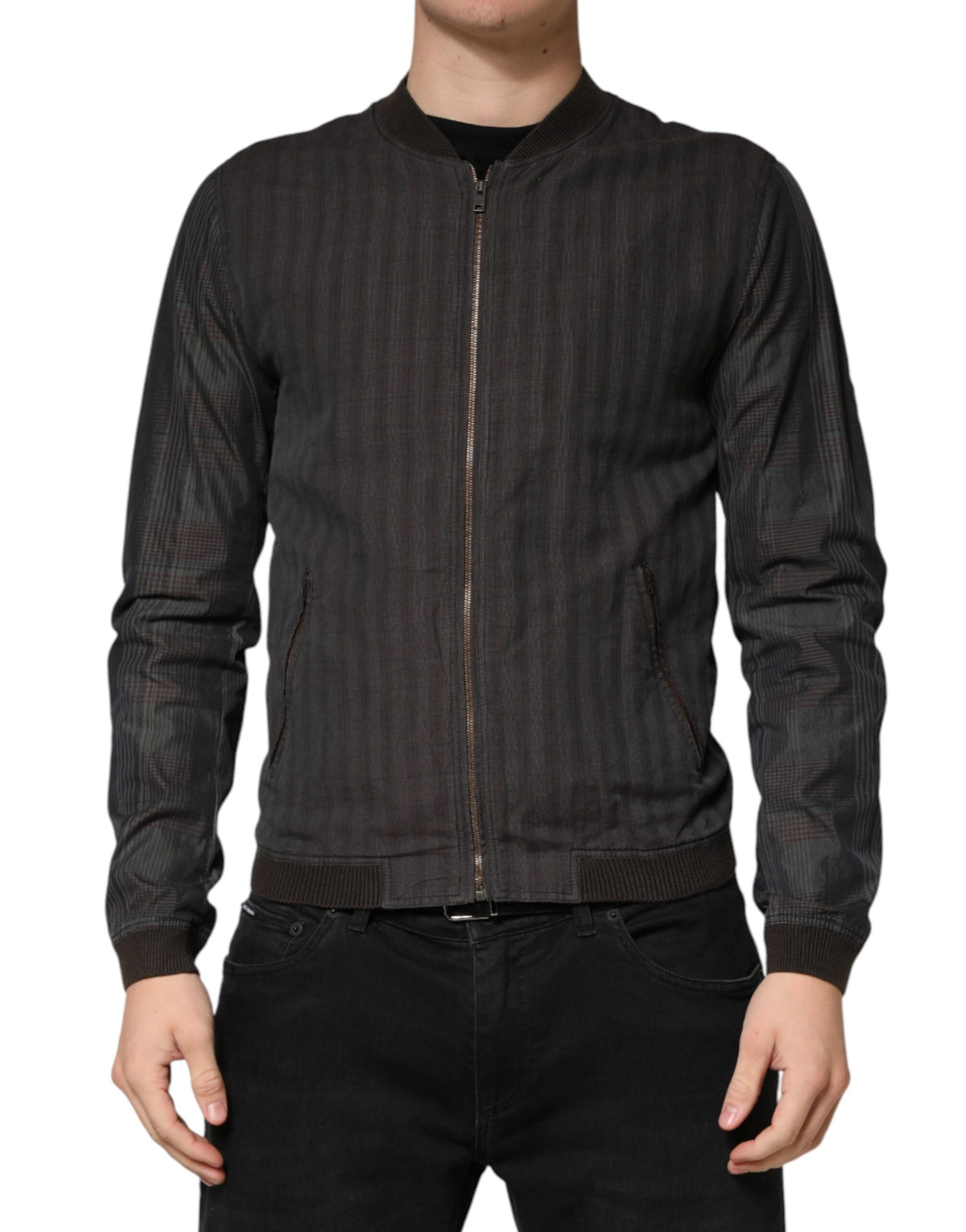 Dolce &amp; Gabbana Veste bomber zippée en coton à rayures noires