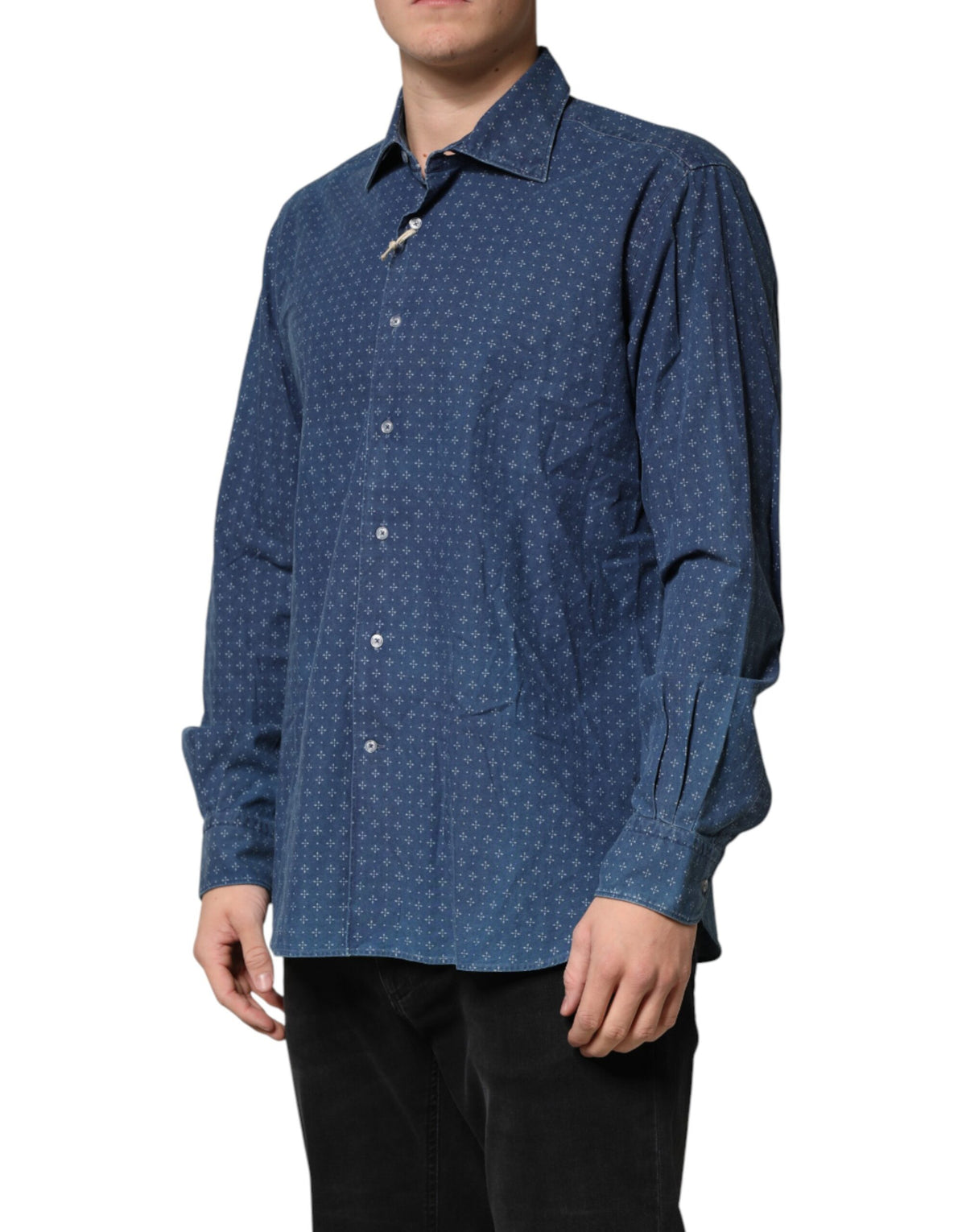Orian 1968 Blue Button Down Long Sleeve Shirt for Men
