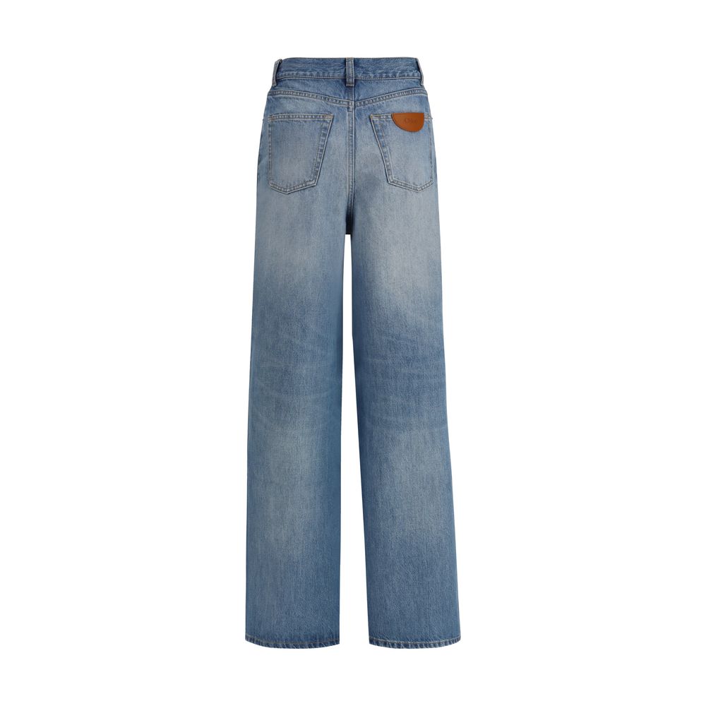 Chloé High-Rise Wide-Leg Jeans in Blue Cotton Denim