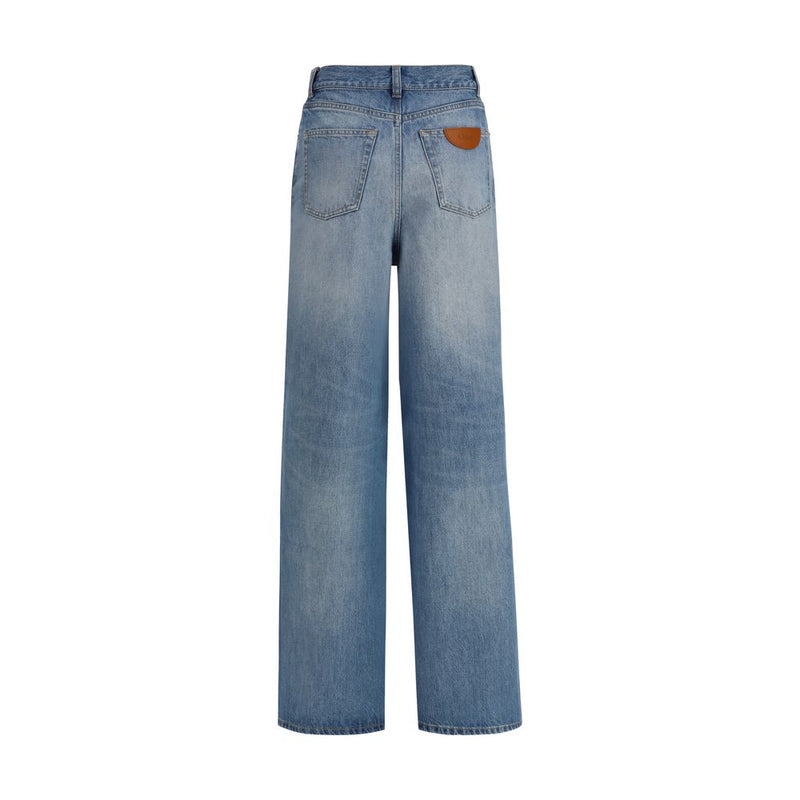 Chloé High-Rise Wide-Leg Jeans en Denim Coton Bleu