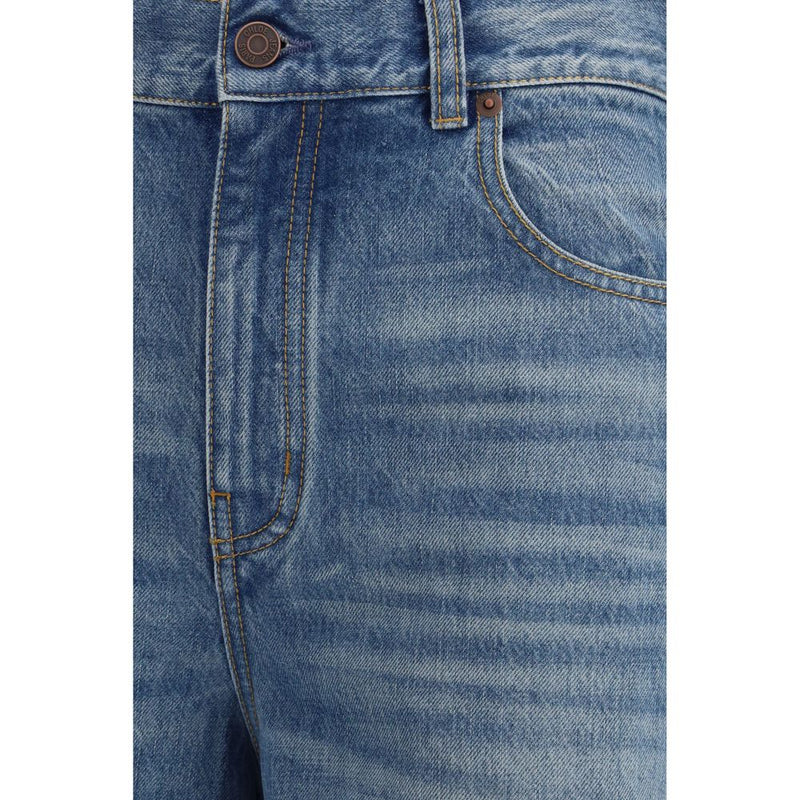 Chloé High-Rise Wide-Leg Jeans en Denim Coton Bleu