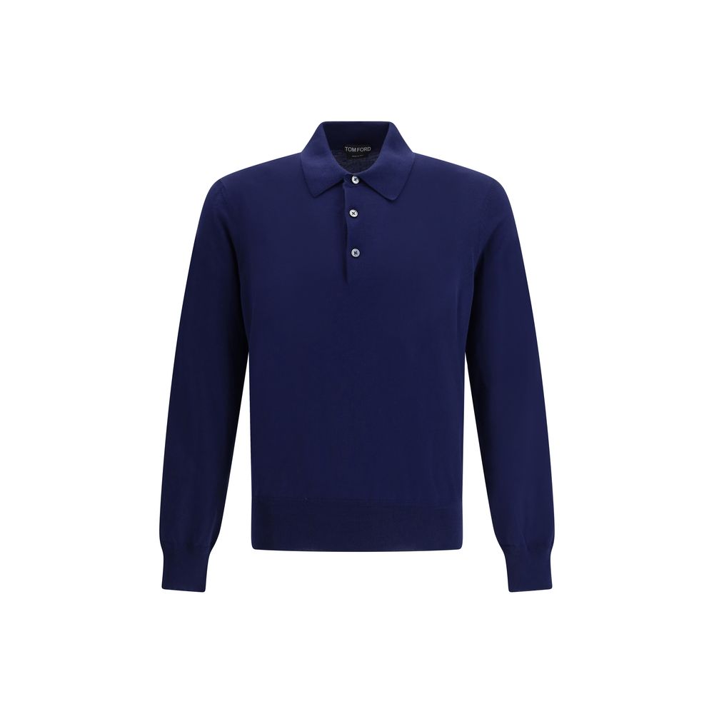 Polo bleu en coton Tom Ford