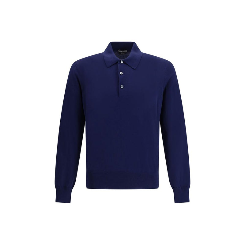 Polo bleu en coton Tom Ford