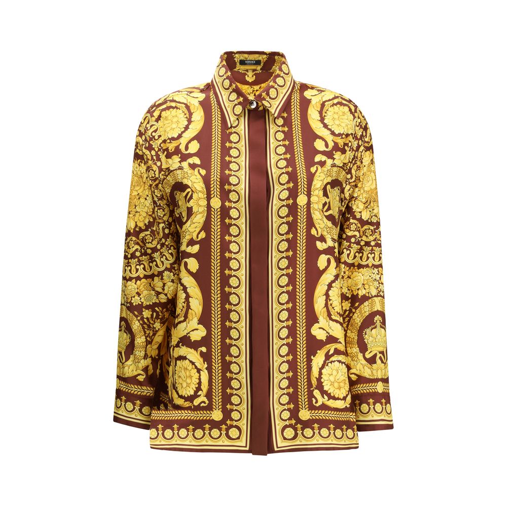 Chemise en Soie Bordeaux Versace avec Motif Barocco